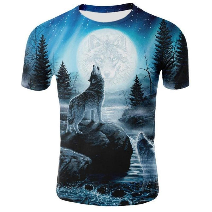 New T-Shirt with Short Sleeves for Men and Women in Summer with 3D Printed Wolf Pattern for Men. - 7DAY'S