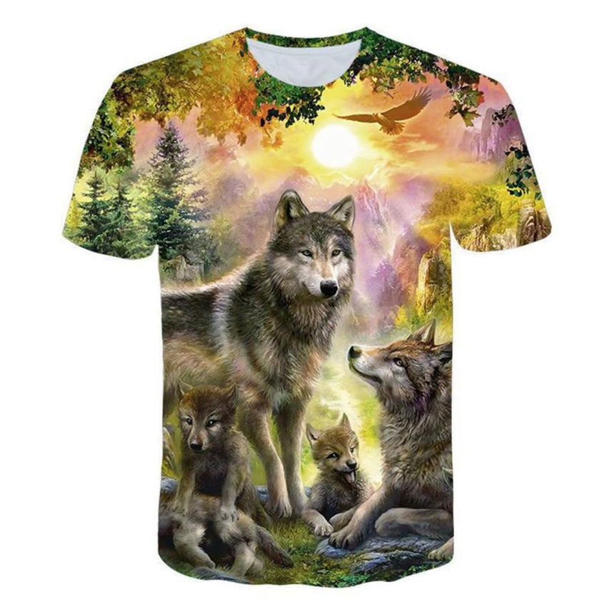 New T-Shirt with Short Sleeves for Men and Women in Summer with 3D Printed Wolf Pattern for Men. - 7DAY'S