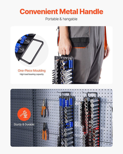 Newly Upgraded! Portable Socket Organizer Set 2PCS 160 Clips Steel Socket Tray Metric/SAE - 7DAY'S