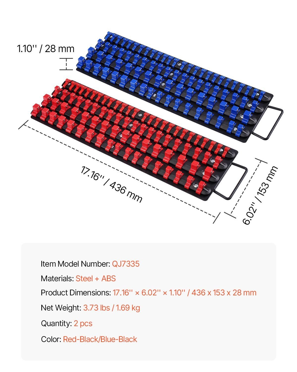 Newly Upgraded! Portable Socket Organizer Set 2PCS 160 Clips Steel Socket Tray Metric/SAE - 7DAY'S