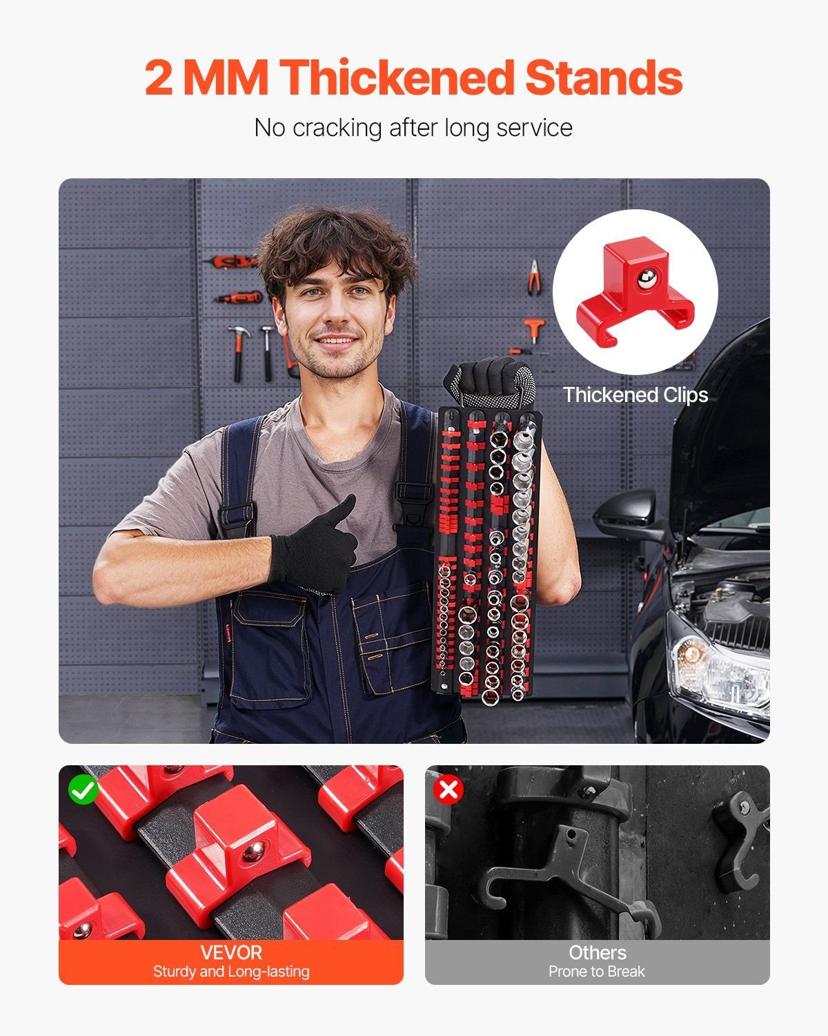 Newly Upgraded! Portable Socket Organizer Set 2PCS 160 Clips Steel Socket Tray Metric/SAE - 7DAY'S