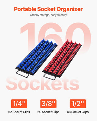 Newly Upgraded! Portable Socket Organizer Set 2PCS 160 Clips Steel Socket Tray Metric/SAE - 7DAY'S