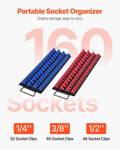 Newly Upgraded! Portable Socket Organizer Set 2PCS 160 Clips Steel Socket Tray Metric/SAE - 7DAY'S