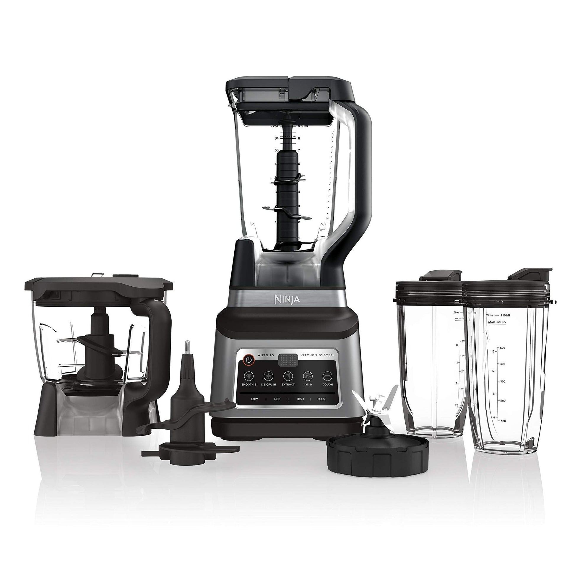 Ninja BN801 Professional Plus Kitchen System, 1400 WP, 5 Functions for Smoothies, Chopping, Dough & More with Auto IQ, 72 - oz.* Blender Pitcher, 64 - oz. Processor Bowl, (2) 24 - oz. To - Go Cups, Grey - 7DAY'S