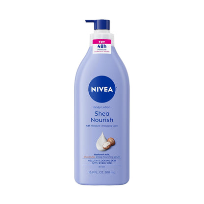 NIVEA Shea Nourish Body Lotion for Dry Skin with Hyaluronic Acid, Shea Butter and Deep Nourishing Serum, 48 - Hour Body Moisturizer, 16.9 Fl Oz Pump Bottle - 7DAY'S