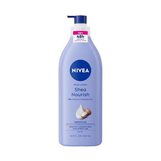 NIVEA Shea Nourish Body Lotion for Dry Skin with Hyaluronic Acid, Shea Butter and Deep Nourishing Serum, 48 - Hour Body Moisturizer, 16.9 Fl Oz Pump Bottle - 7DAY'S