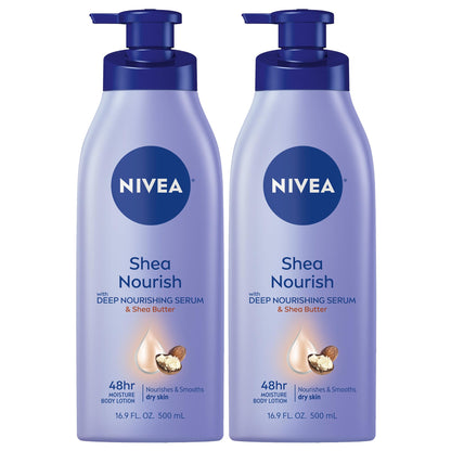 NIVEA Shea Nourish Body Lotion for Dry Skin with Hyaluronic Acid, Shea Butter and Deep Nourishing Serum, 48 - Hour Body Moisturizer, 16.9 Fl Oz Pump Bottle - 7DAY'S