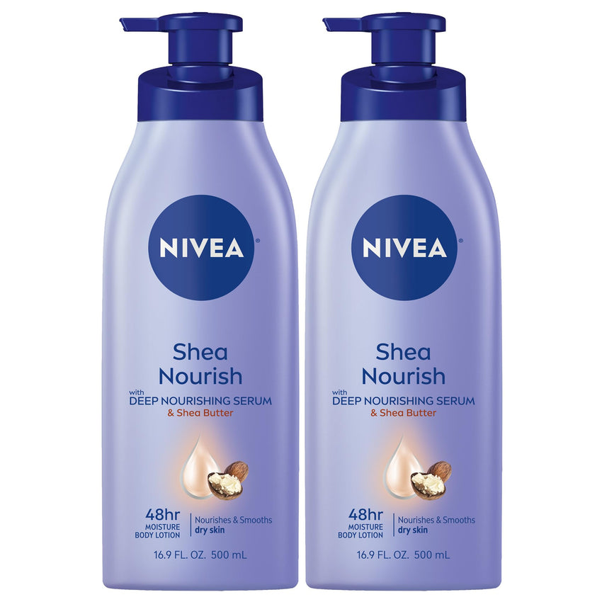 NIVEA Shea Nourish Body Lotion for Dry Skin with Hyaluronic Acid, Shea Butter and Deep Nourishing Serum, 48 - Hour Body Moisturizer, 16.9 Fl Oz Pump Bottle - 7DAY'S