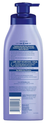 NIVEA Shea Nourish Body Lotion for Dry Skin with Hyaluronic Acid, Shea Butter and Deep Nourishing Serum, 48 - Hour Body Moisturizer, 16.9 Fl Oz Pump Bottle - 7DAY'S