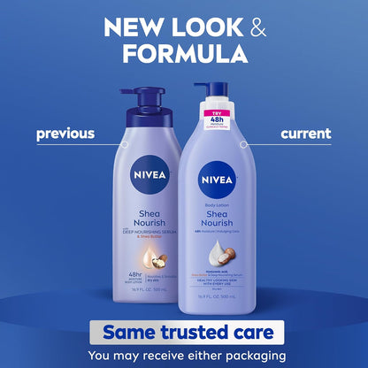 NIVEA Shea Nourish Body Lotion for Dry Skin with Hyaluronic Acid, Shea Butter and Deep Nourishing Serum, 48 - Hour Body Moisturizer, 16.9 Fl Oz Pump Bottle - 7DAY'S