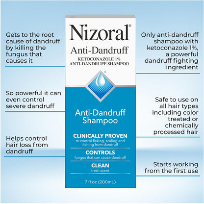 Nizoral Anti - Dandruff Shampoo with 1% Ketoconazole, Fresh Scent, 7 Fl Oz - 7DAY'S