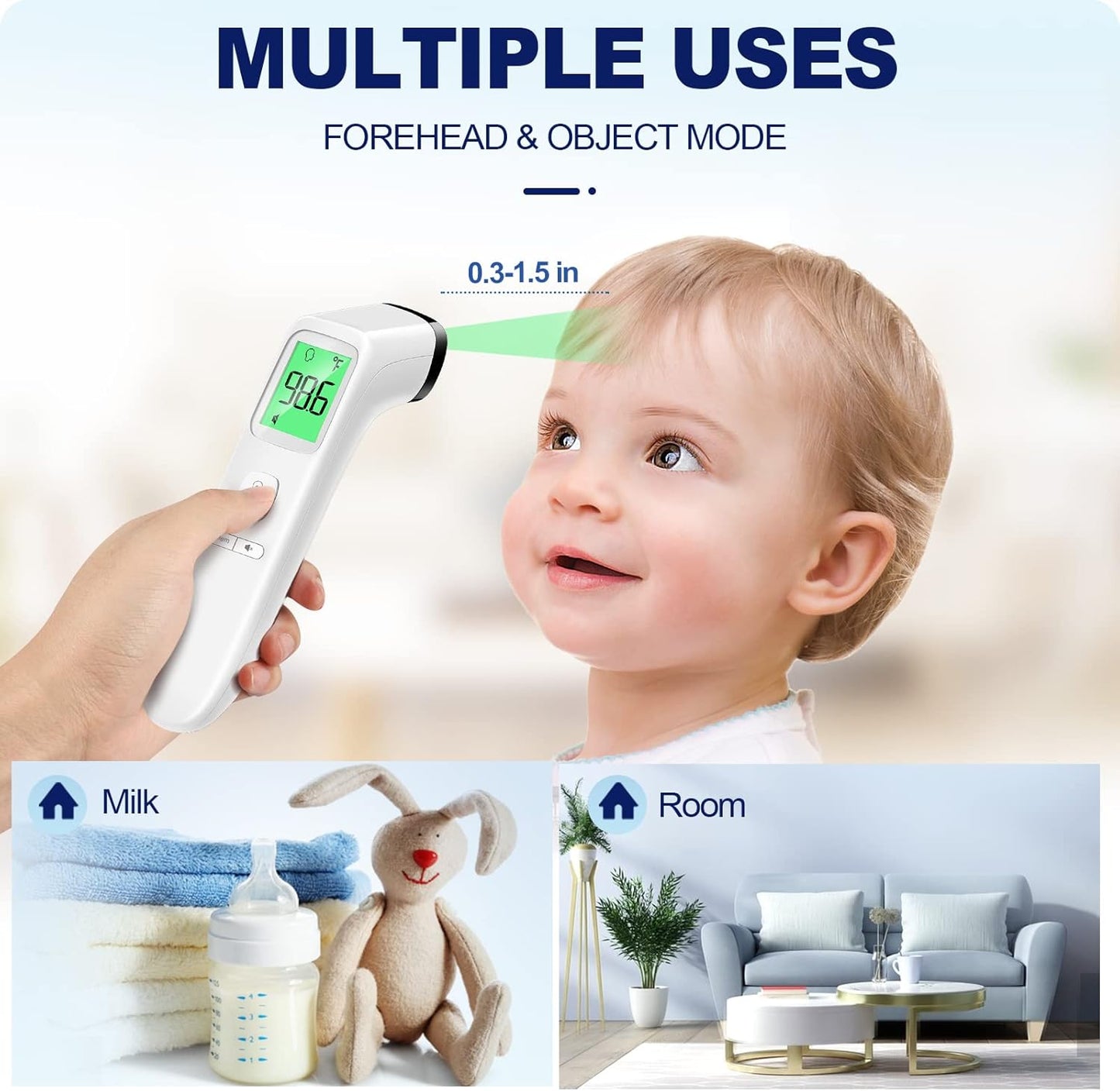 No - Touch Thermometer for Adults and Kids, Accurate Digital Baby Thermometer, Fever Alarm & Silent Mode, 2 in 1 Forehead & Object Mode - 7DAY'S