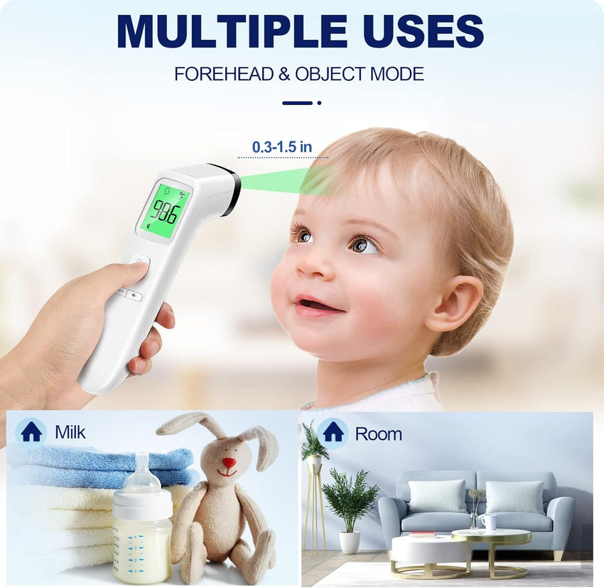 No - Touch Thermometer for Adults and Kids, Accurate Digital Baby Thermometer, Fever Alarm & Silent Mode, 2 in 1 Forehead & Object Mode - 7DAY'S
