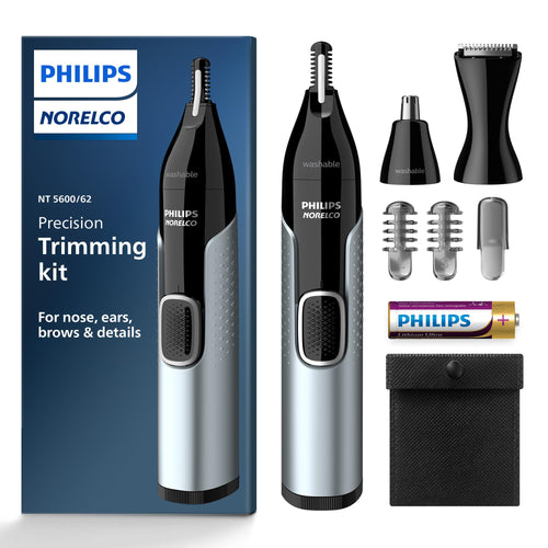 Norelco Philips Nose Trimmer 5000, for Nose, Ears, Eyebrows, Black and Silver, NT5600/42