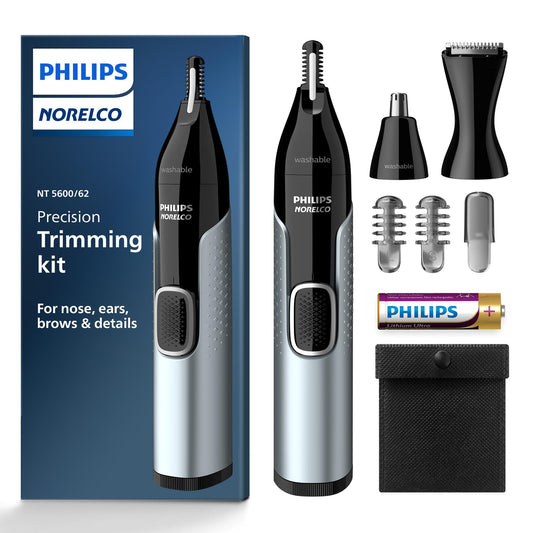 Norelco Philips Nose Trimmer 5000, for Nose, Ears, Eyebrows, Black and Silver, NT5600/42 - 7DAY'S