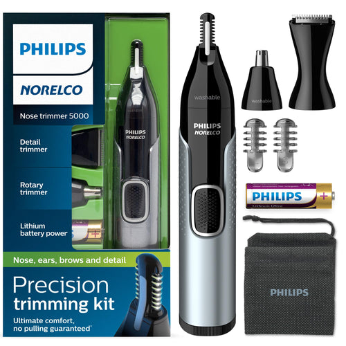 Norelco Philips Nose Trimmer 5000, for Nose, Ears, Eyebrows, Black and Silver, NT5600/42 - 7DAY'S