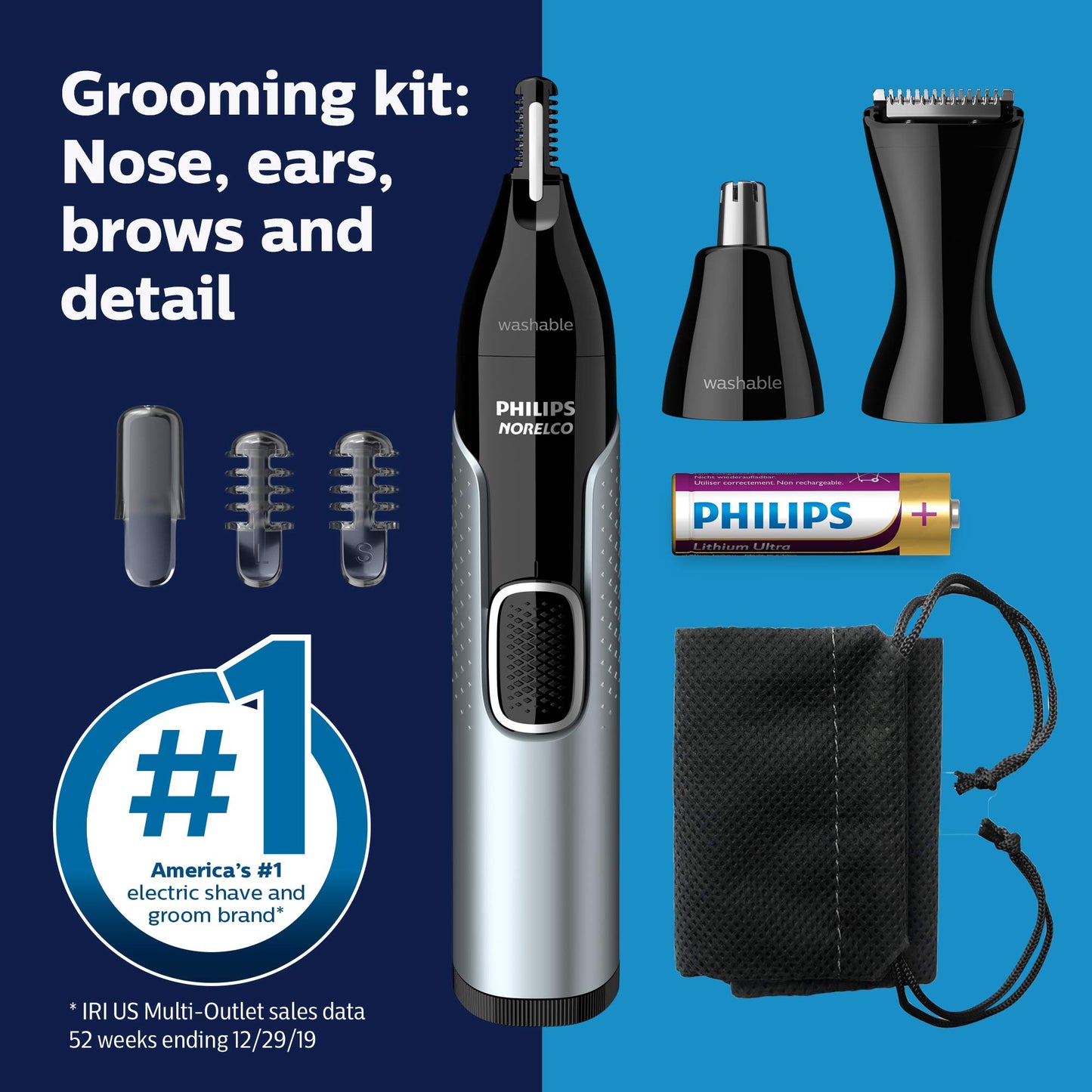 Norelco Philips Nose Trimmer 5000, for Nose, Ears, Eyebrows, Black and Silver, NT5600/42 - 7DAY'S
