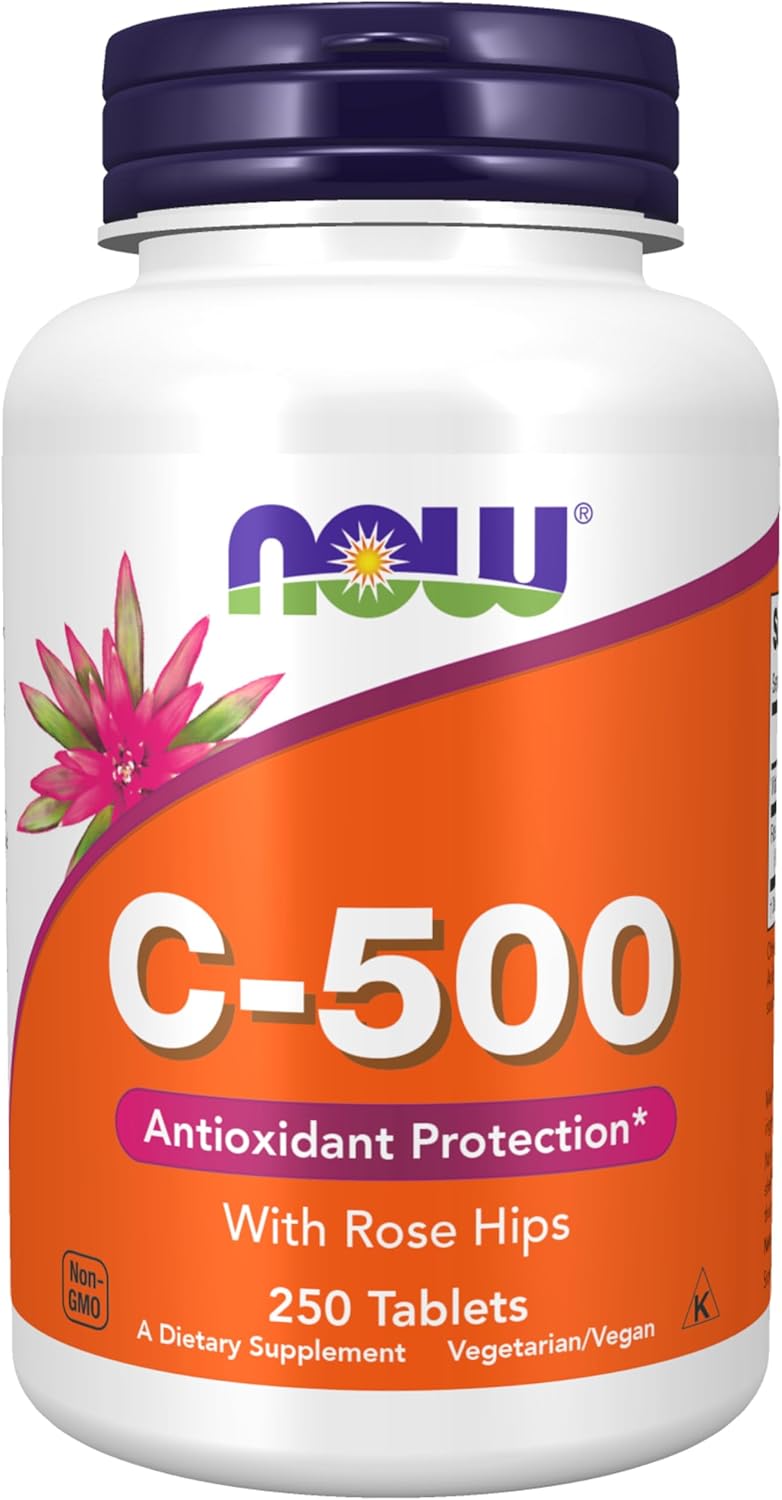 NOW Foods Supplements, Vitamin C - 500 with Rose Hips, Antioxidant Protection*, 250 Tablets - 7DAY'S