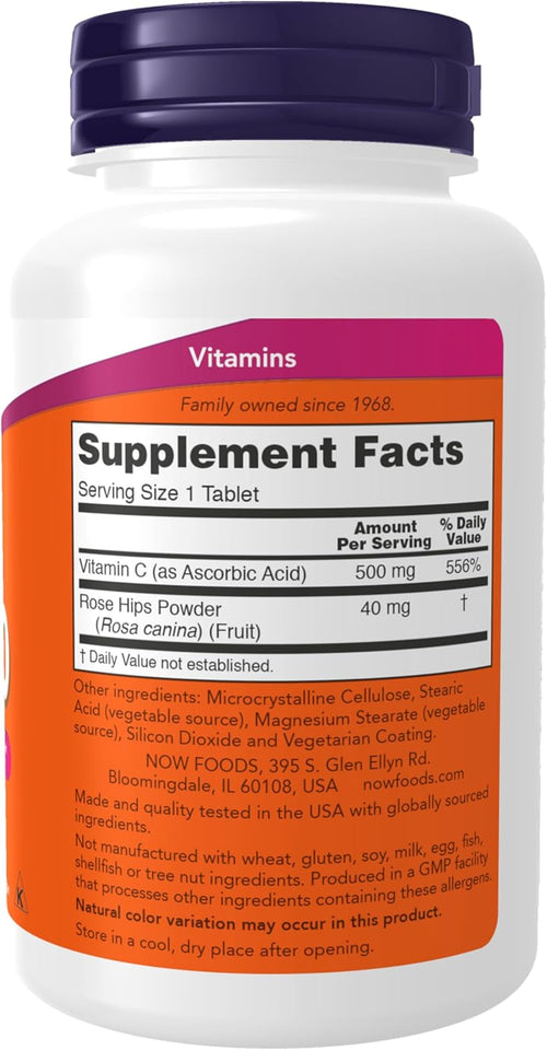 NOW Foods Supplements, Vitamin C - 500 with Rose Hips, Antioxidant Protection*, 250 Tablets - 7DAY'S