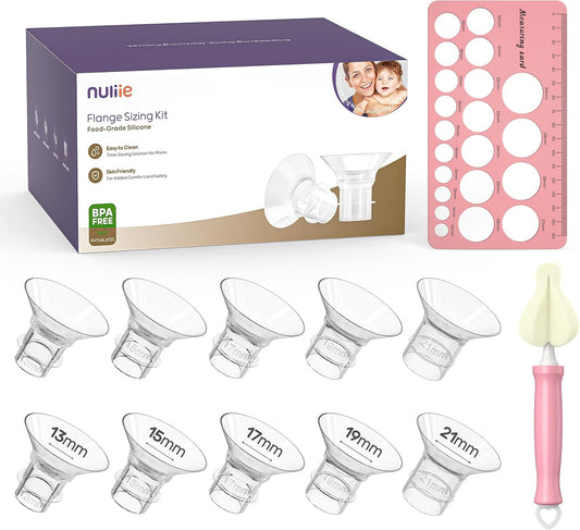 Nuliie 10PCS Flange Sizing Kit 13/15/17/19/21mm for 24mm Flange/Shield of Most Pumps, Silicone Flanges Insert for Momcozy/Spectra Electric Breast Pumps, Pumping Essential Kit for Moms - 7DAY'S