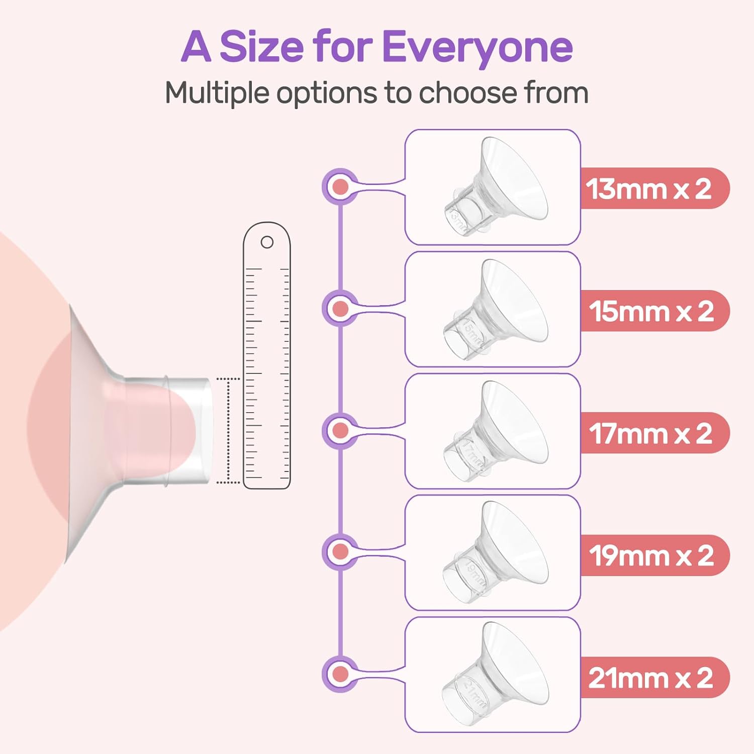 Nuliie 10PCS Flange Sizing Kit 13/15/17/19/21mm for 24mm Flange/Shield of Most Pumps, Silicone Flanges Insert for Momcozy/Spectra Electric Breast Pumps, Pumping Essential Kit for Moms - 7DAY'S