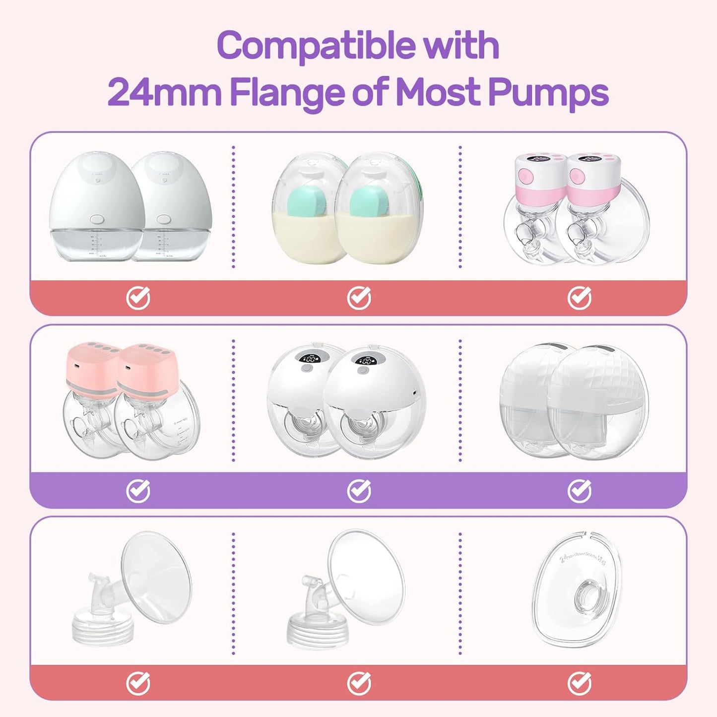 Nuliie 10PCS Flange Sizing Kit 13/15/17/19/21mm for 24mm Flange/Shield of Most Pumps, Silicone Flanges Insert for Momcozy/Spectra Electric Breast Pumps, Pumping Essential Kit for Moms - 7DAY'S