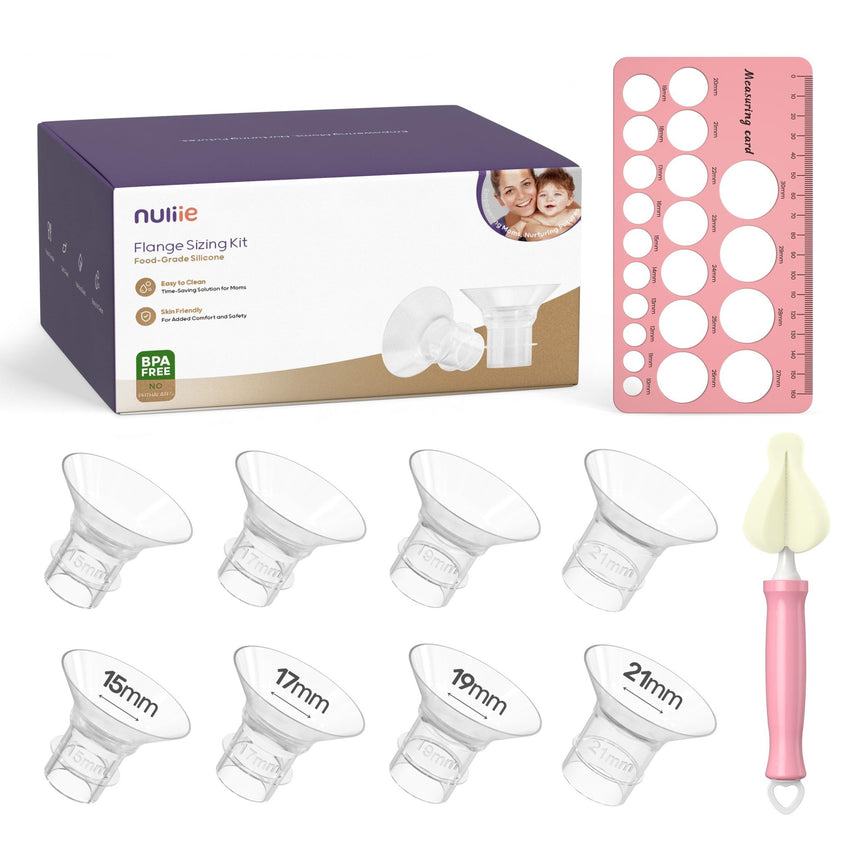 Nuliie 10PCS Flange Sizing Kit 13/15/17/19/21mm for 24mm Flange/Shield of Most Pumps, Silicone Flanges Insert for Momcozy/Spectra Electric Breast Pumps, Pumping Essential Kit for Moms - 7DAY'S