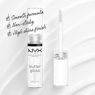 NYX PROFESSIONAL MAKEUP Butter Gloss, Non - Sticky Lip Gloss - Sugar Glass ,Clear - 7DAY'S