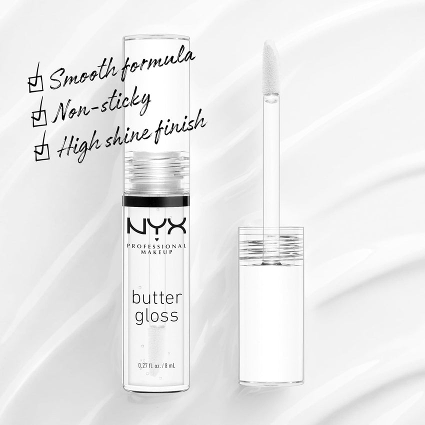 NYX PROFESSIONAL MAKEUP Butter Gloss, Non - Sticky Lip Gloss - Sugar Glass ,Clear - 7DAY'S