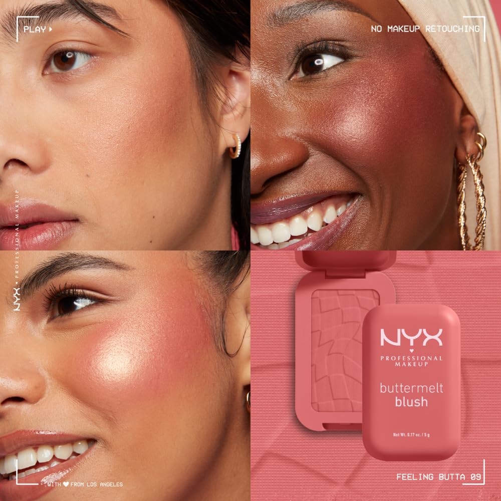 NYX PROFESSIONAL MAKEUP Buttermelt Powder Blush, Fade and Transfer - Resistant Blush, Up to 12HR Make Up Wear, Vegan Formula - Butta Together - 7DAY'S