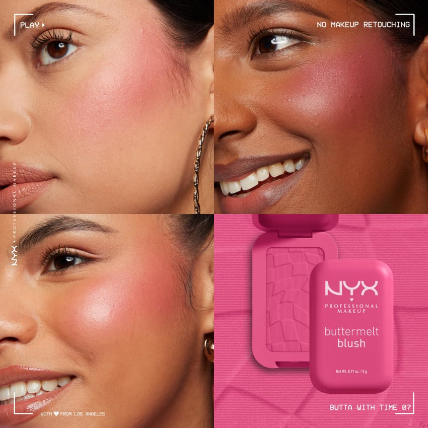 NYX PROFESSIONAL MAKEUP Buttermelt Powder Blush, Fade and Transfer - Resistant Blush, Up to 12HR Make Up Wear, Vegan Formula - Butta Together - 7DAY'S
