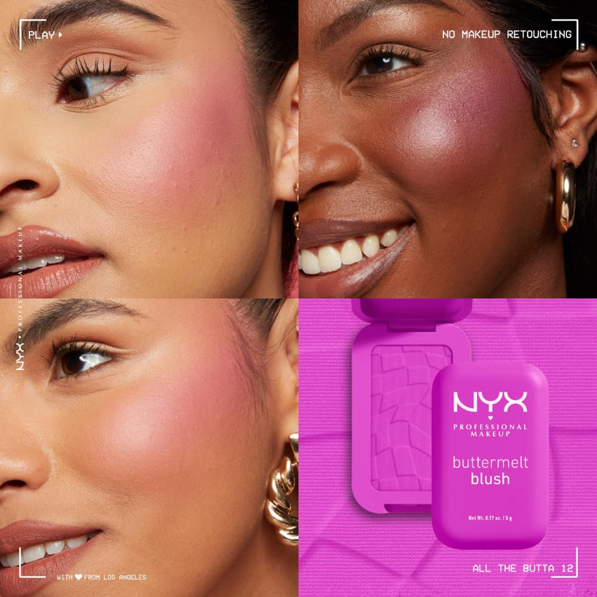 NYX PROFESSIONAL MAKEUP Buttermelt Powder Blush, Fade and Transfer - Resistant Blush, Up to 12HR Make Up Wear, Vegan Formula - Butta Together - 7DAY'S