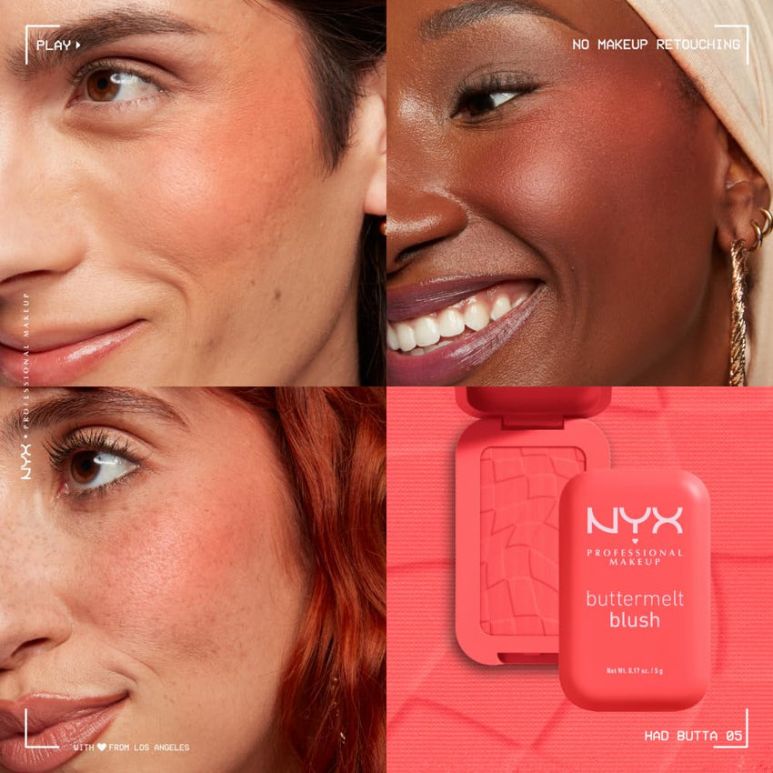 NYX PROFESSIONAL MAKEUP Buttermelt Powder Blush, Fade and Transfer - Resistant Blush, Up to 12HR Make Up Wear, Vegan Formula - Butta Together - 7DAY'S