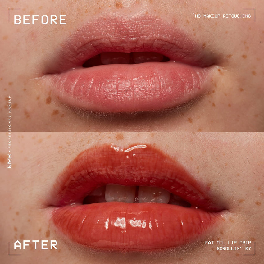 NYX PROFESSIONAL MAKEUP Fat Oil Lip Drip, Moisturizing Lip Oil Gloss, Vegan Tinted Formula, Up to 12 HR Hydration - Missed Call (Sheer Pink) - 7DAY'S