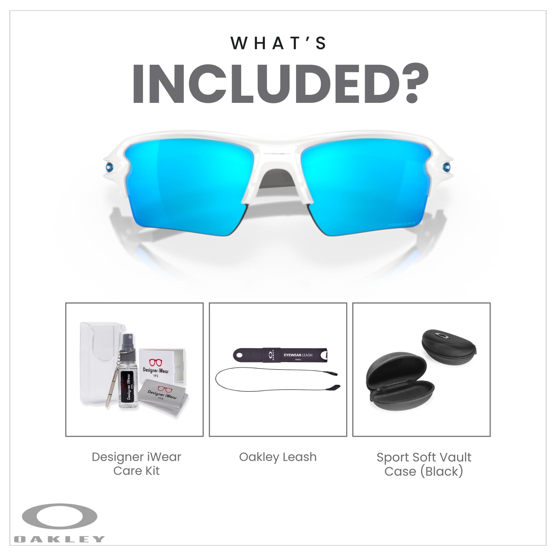 Oakley Flak 2.0 XL OO9188 Rectangle Sunglasses For Men + BUNDLE Leash + Designer iWear Care Kit - 7DAY'S