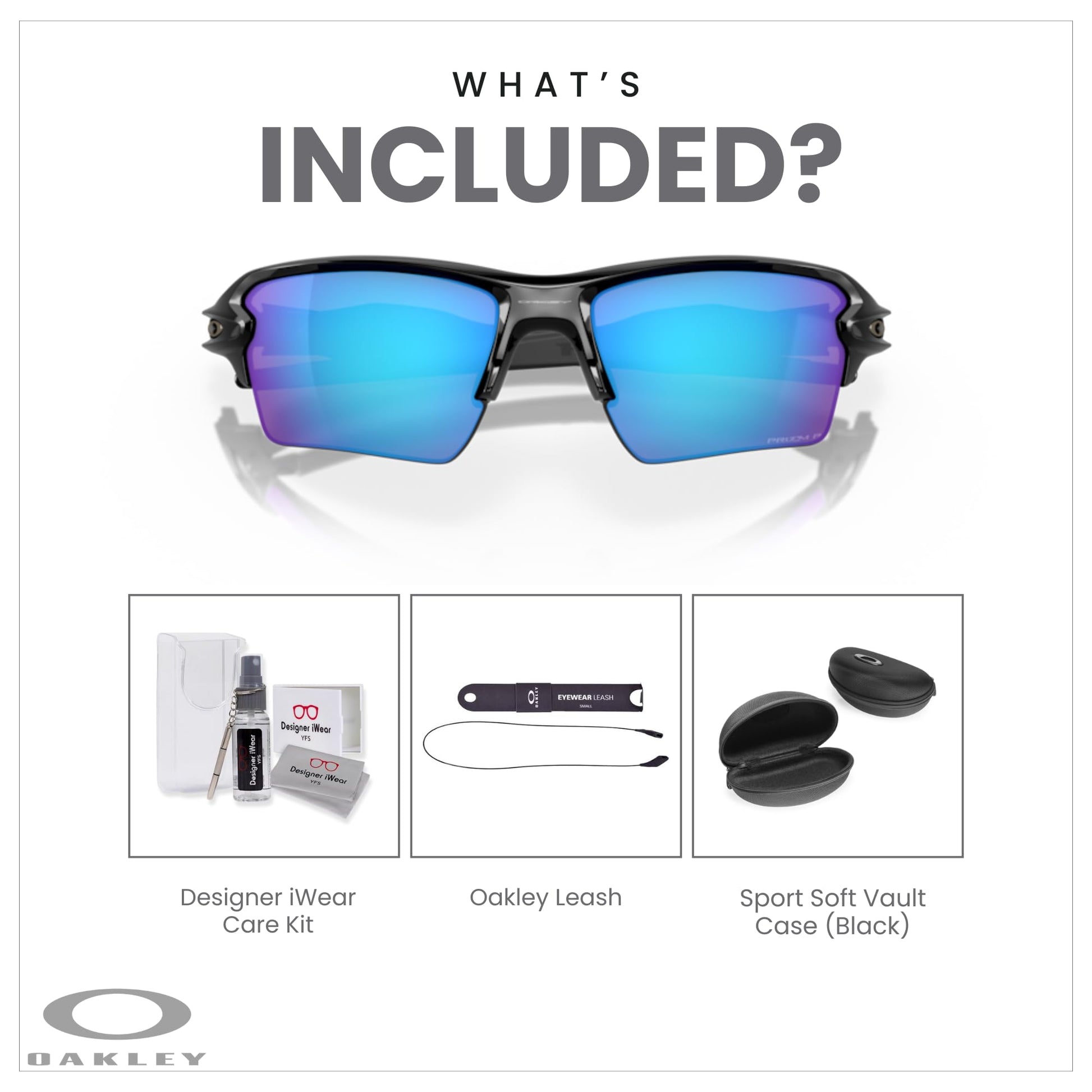 Oakley Flak 2.0 XL OO9188 Rectangle Sunglasses For Men + BUNDLE Leash + Designer iWear Care Kit - 7DAY'S
