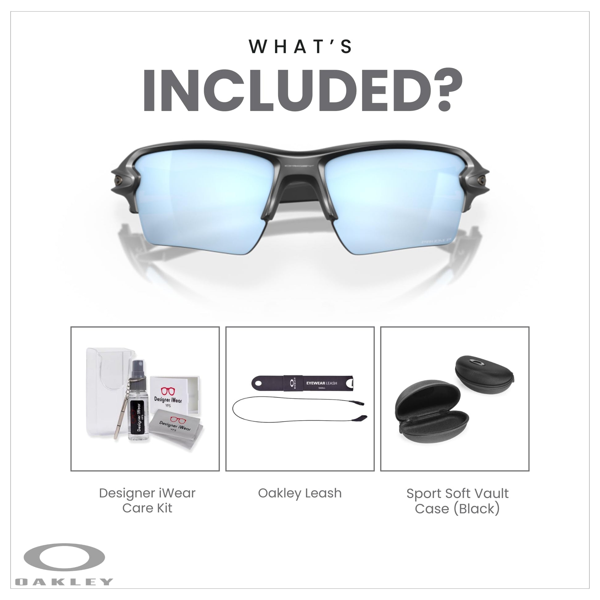 Oakley Flak 2.0 XL OO9188 Rectangle Sunglasses For Men + BUNDLE Leash + Designer iWear Care Kit - 7DAY'S