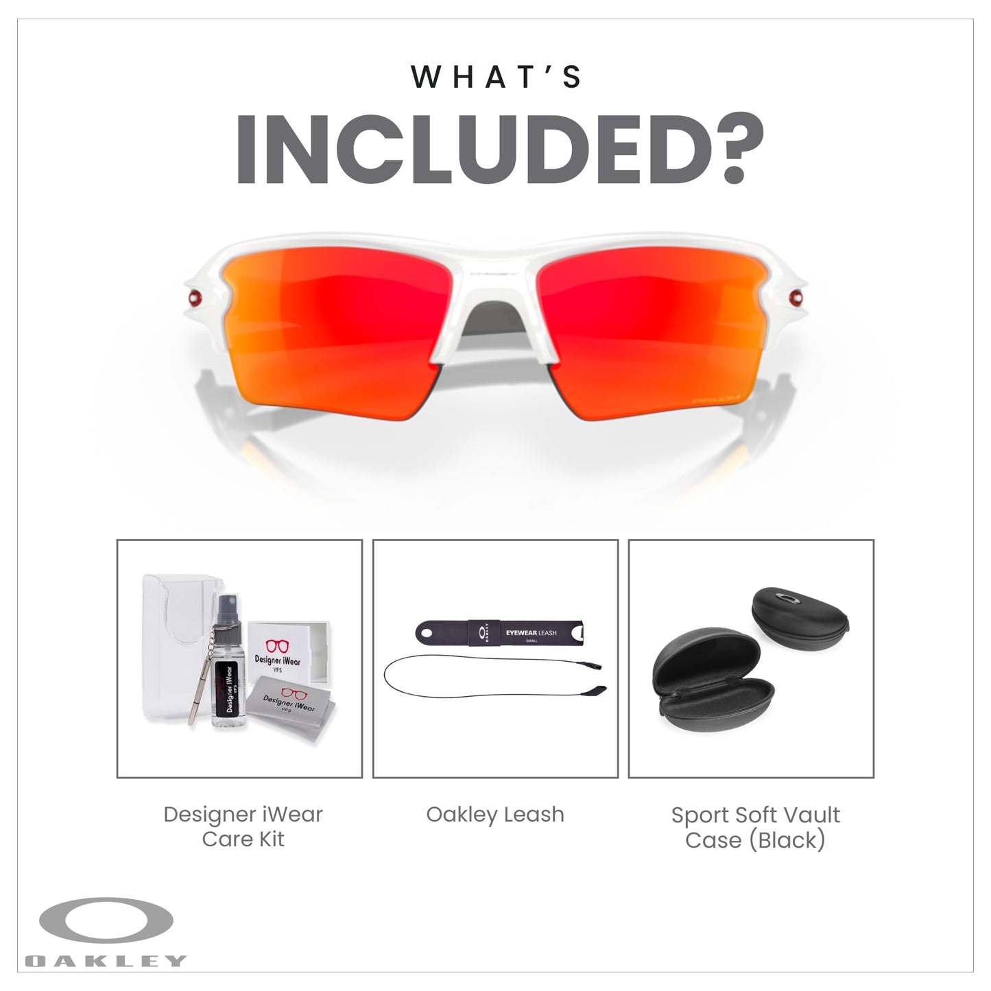 Oakley Flak 2.0 XL OO9188 Rectangle Sunglasses For Men + BUNDLE Leash + Designer iWear Care Kit - 7DAY'S