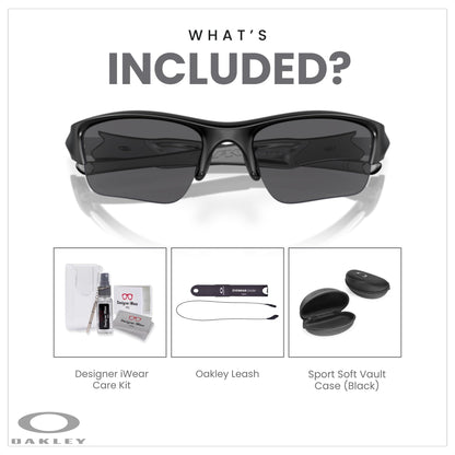 Oakley Flak Jacket XLJ OO9009 Rectangle Sunglasses for Men+ BUNDLE Leash + BUNDLE with Designer iWear Care Kit - 7DAY'S