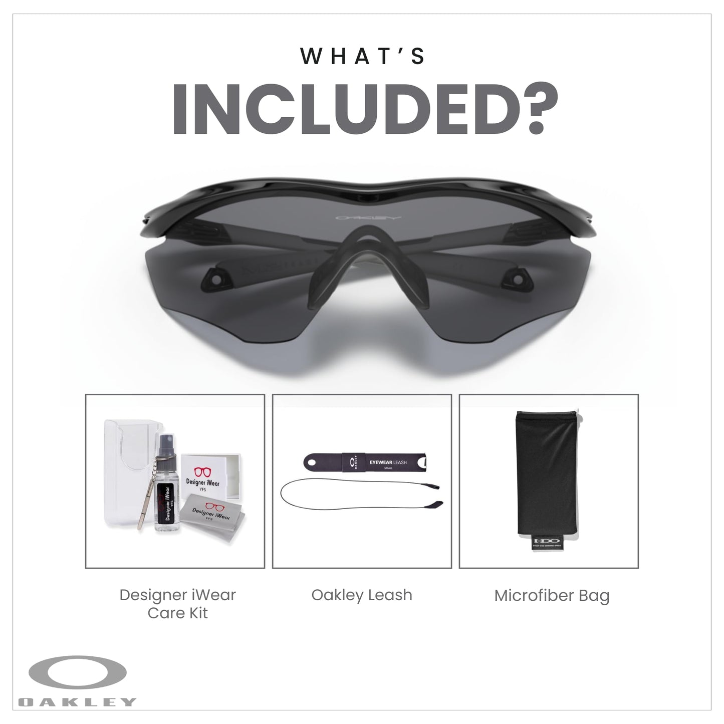 Oakley M2 Frame XL OO9343 Shield Sunglasses for Men + BUNDLE Leash +Designer iWear Care Kit - 7DAY'S
