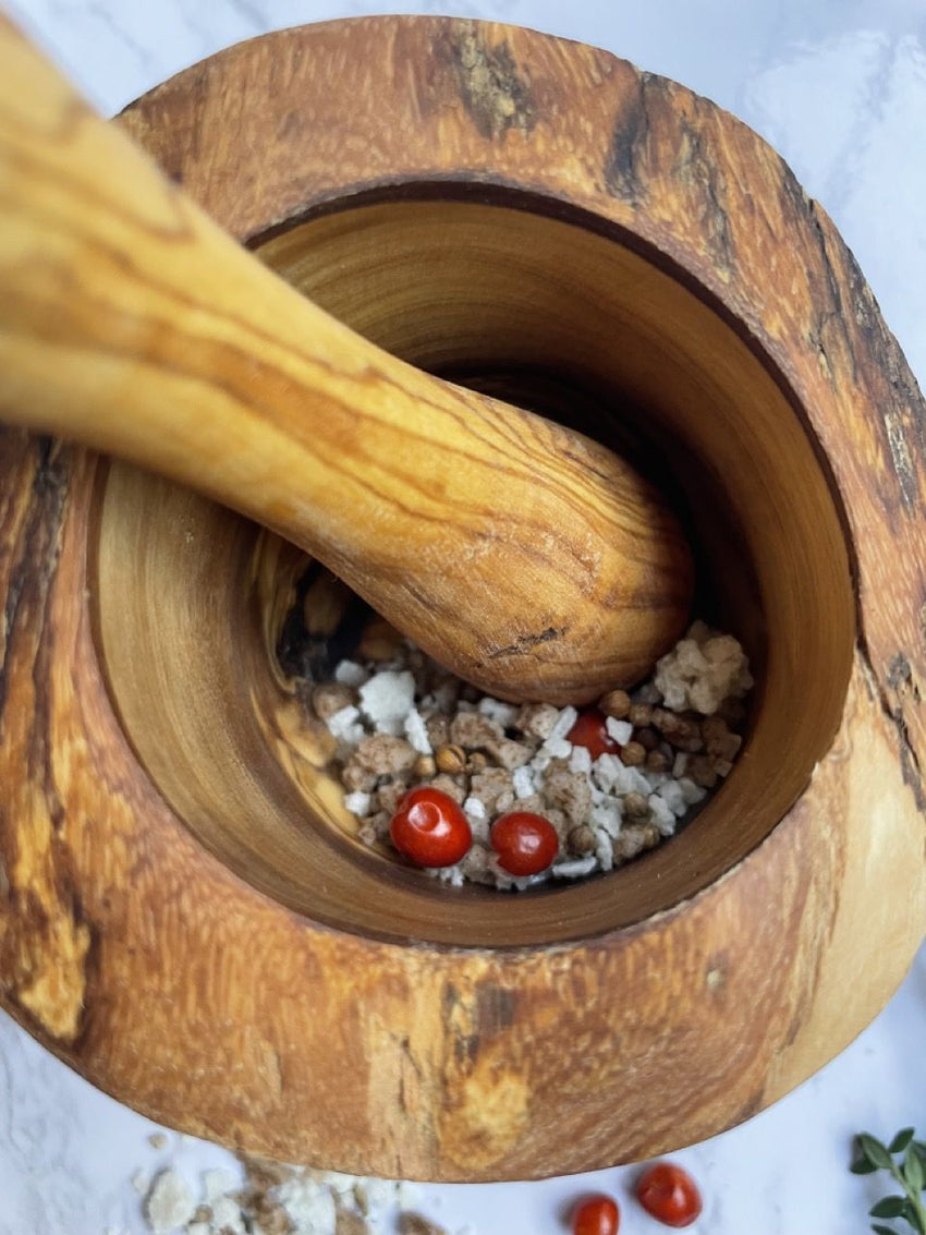 Olive Wood Rustic Mortar and Pestle - 7DAY'S