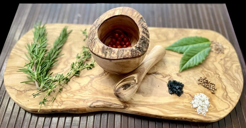 Olive Wood Rustic Mortar and Pestle - 7DAY'S