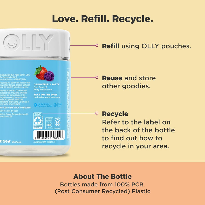 OLLY Kids Multivitamin & Probiotic Gummy, Digestive Support, Vitamins A, D, C, E, B, Zinc, Chewable Supplement, Berry Flavor, 50 day supply - 100 Count - 7DAY'S