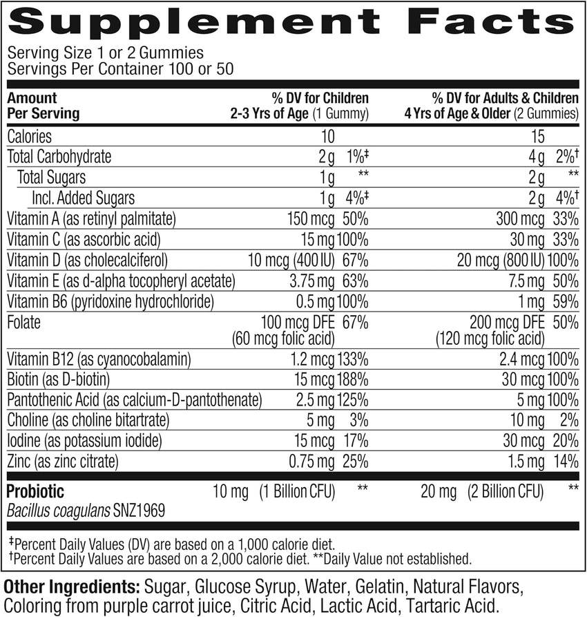 OLLY Kids Multivitamin & Probiotic Gummy, Digestive Support, Vitamins A, D, C, E, B, Zinc, Chewable Supplement, Berry Flavor, 50 day supply - 100 Count - 7DAY'S