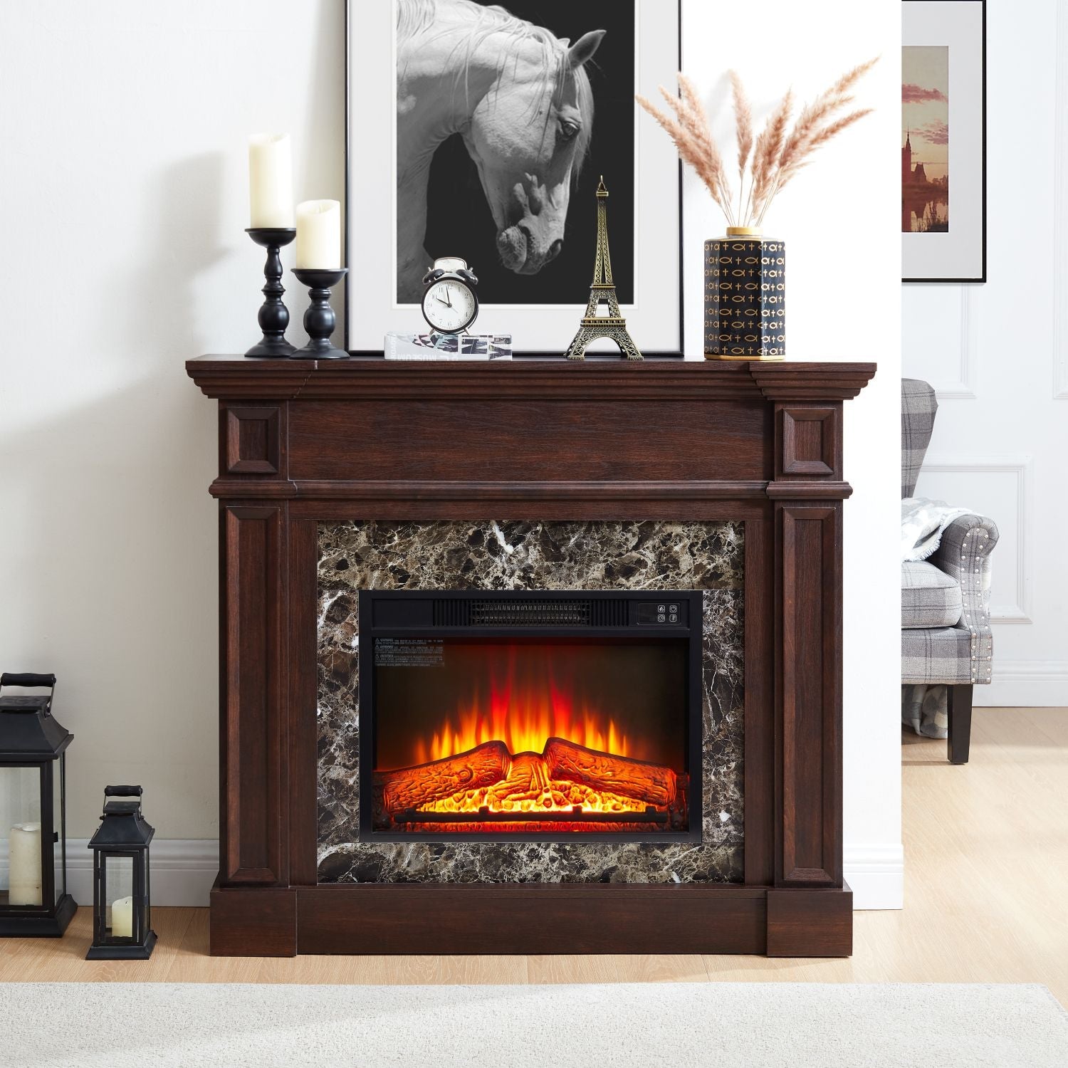 Only Mantel (NOT INCLUDED 23" FIREPLACE) - Cherry, 45.6"W*11.8"D*40"H - 7DAY'S