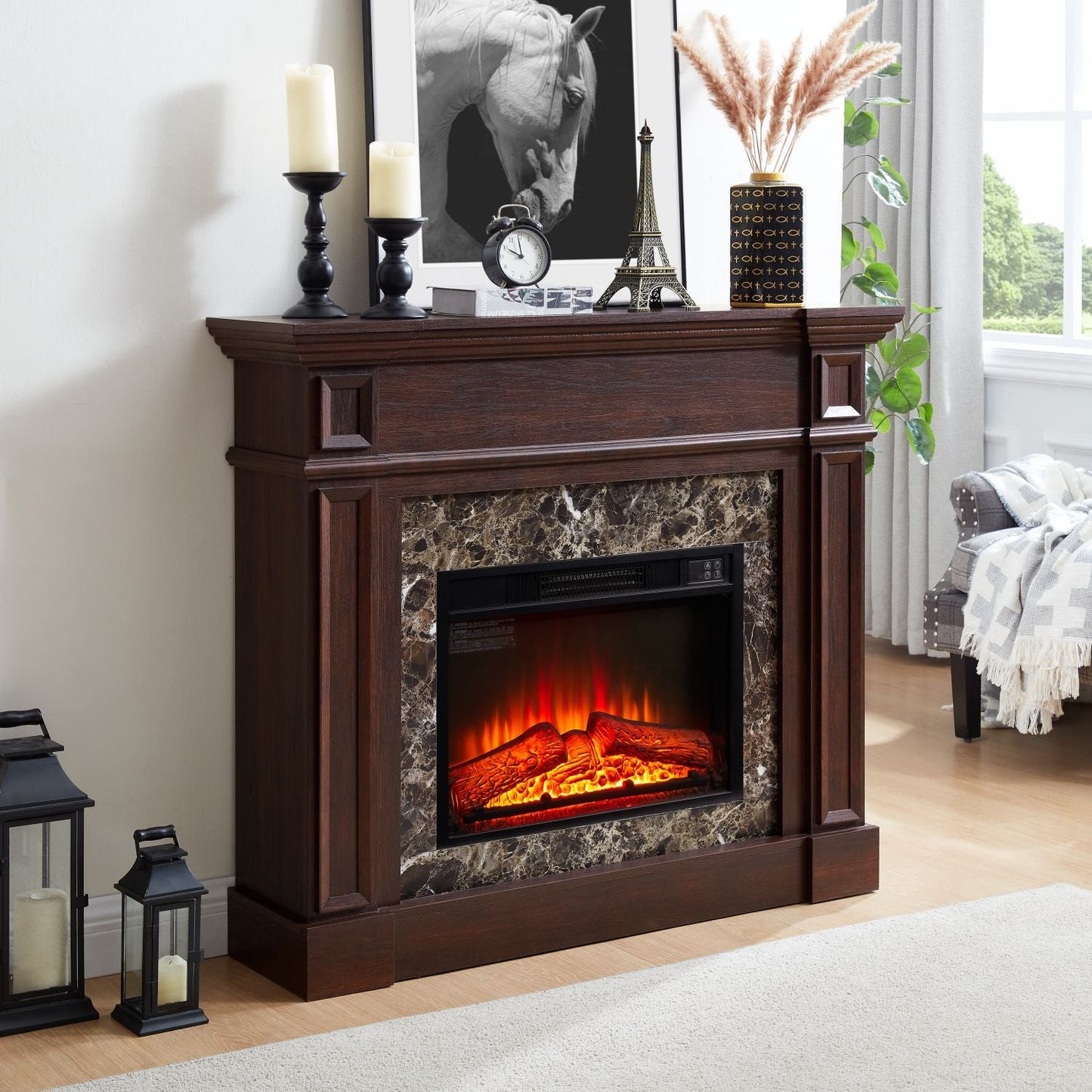 Only Mantel (NOT INCLUDED 23" FIREPLACE) - Cherry, 45.6"W*11.8"D*40"H - 7DAY'S