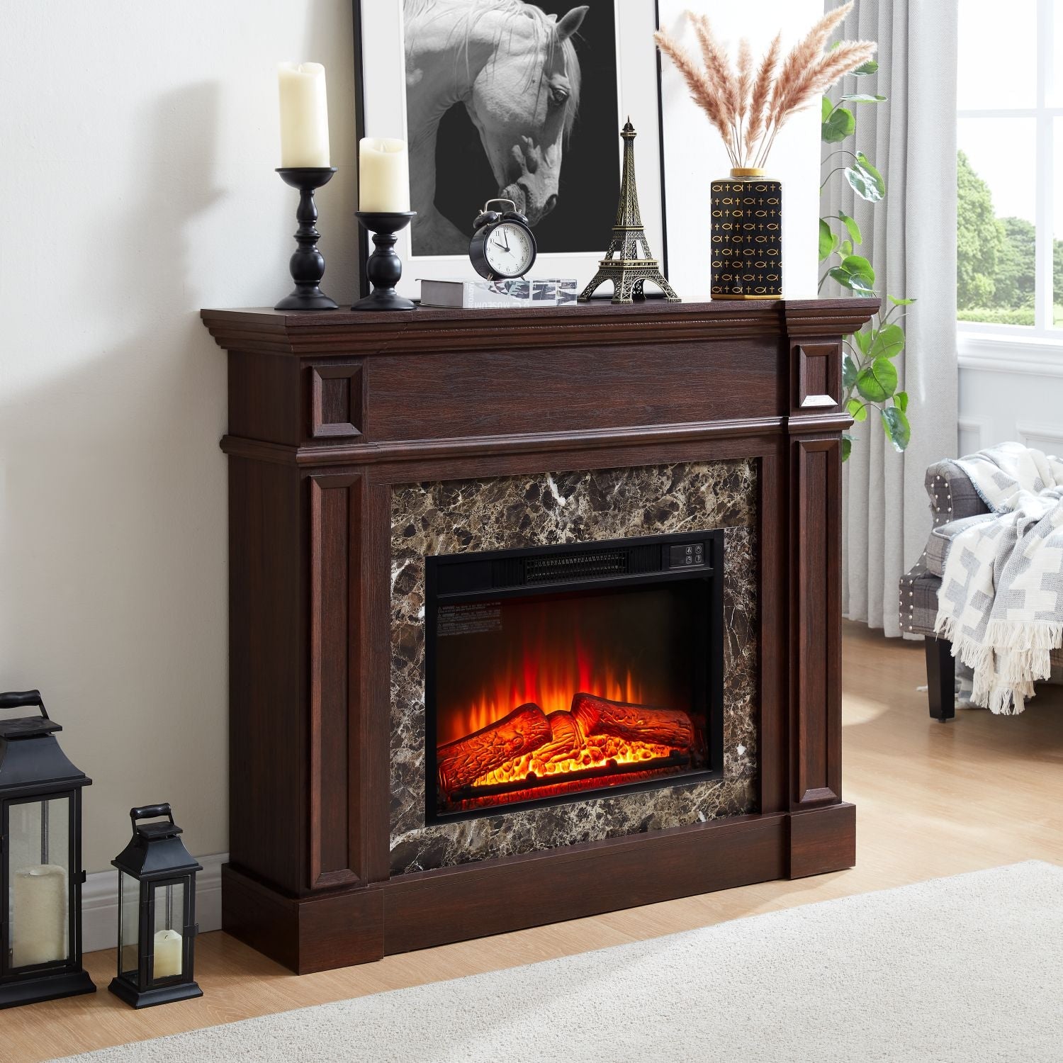 Only Mantel (NOT INCLUDED 23" FIREPLACE) - Cherry, 45.6"W*11.8"D*40"H - 7DAY'S