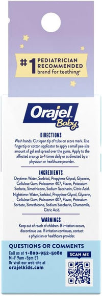 Orajel Baby Daytime & Nighttime Cooling Gels for Teething, Drug - Free, 1 Pediatrician Recommended Brand for Teething*, Two 0.18oz Tubes - 7DAY'S
