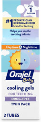 Orajel Baby Daytime & Nighttime Cooling Gels for Teething, Drug - Free, 1 Pediatrician Recommended Brand for Teething*, Two 0.18oz Tubes - 7DAY'S