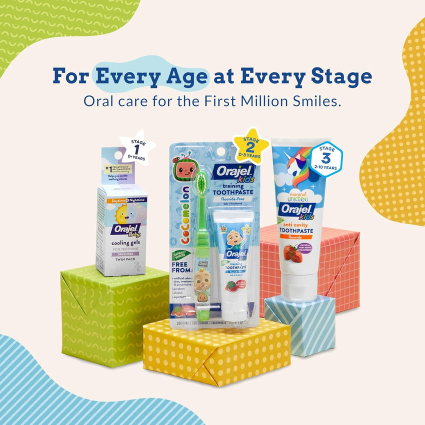 Orajel Baby Daytime & Nighttime Cooling Gels for Teething, Drug - Free, 1 Pediatrician Recommended Brand for Teething*, Two 0.18oz Tubes - 7DAY'S